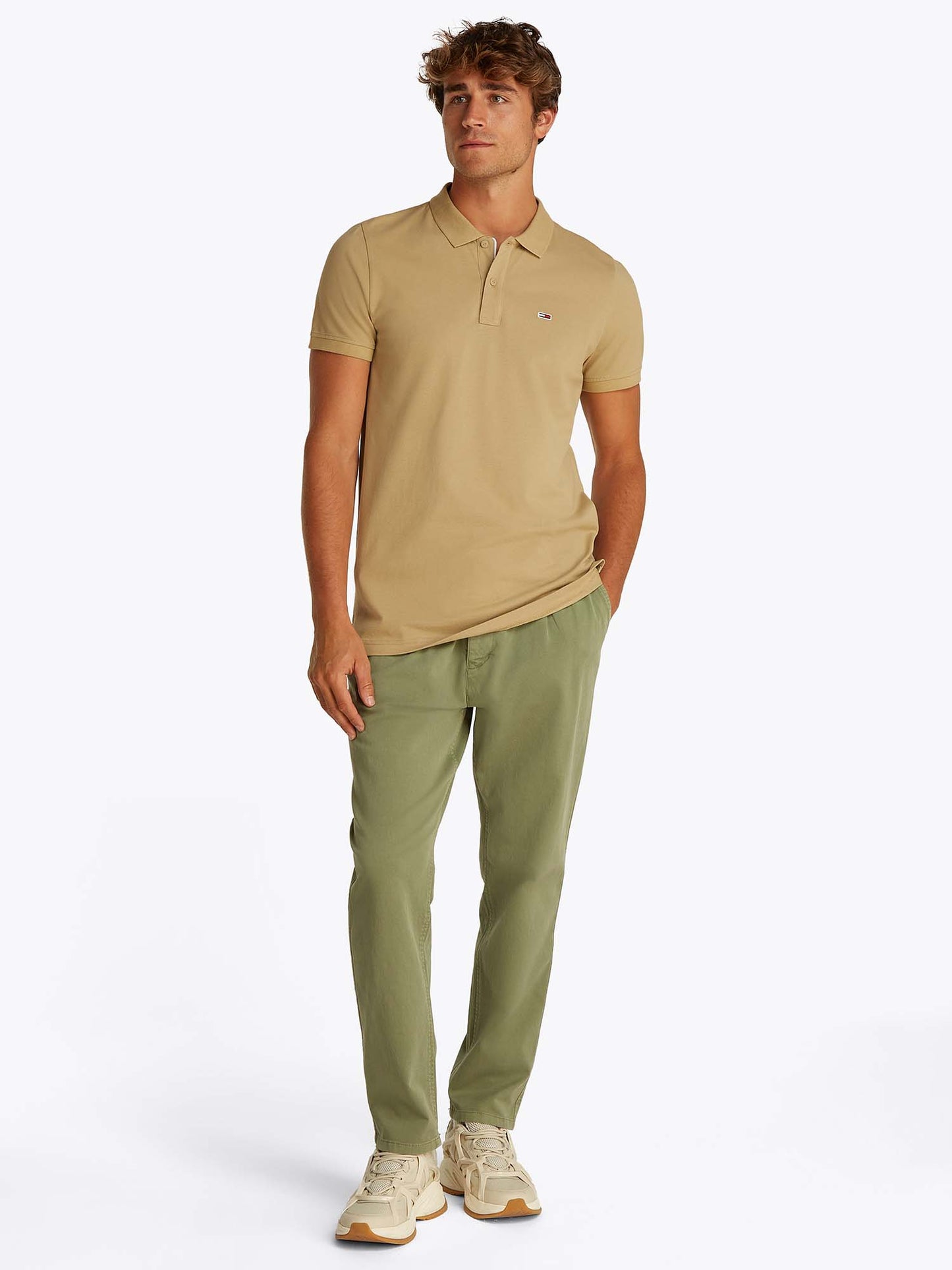 POLO SLIM PLACKET TOMMY JEANS UOMO BEIGE