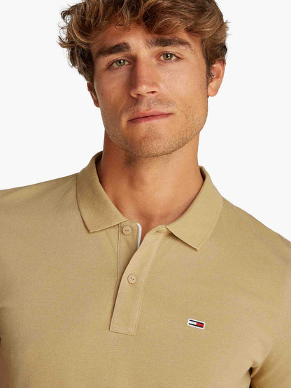 POLO SLIM PLACKET TOMMY JEANS UOMO BEIGE