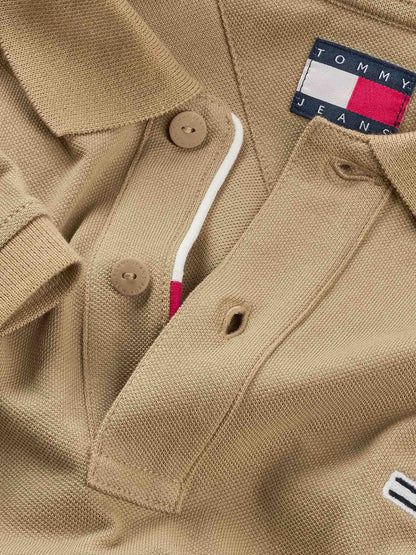 POLO SLIM PLACKET TOMMY JEANS UOMO BEIGE