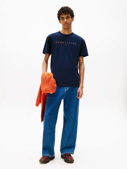 T-SHIRT LOGO LINEARE TOMMY JEANS DA UOMO BLU