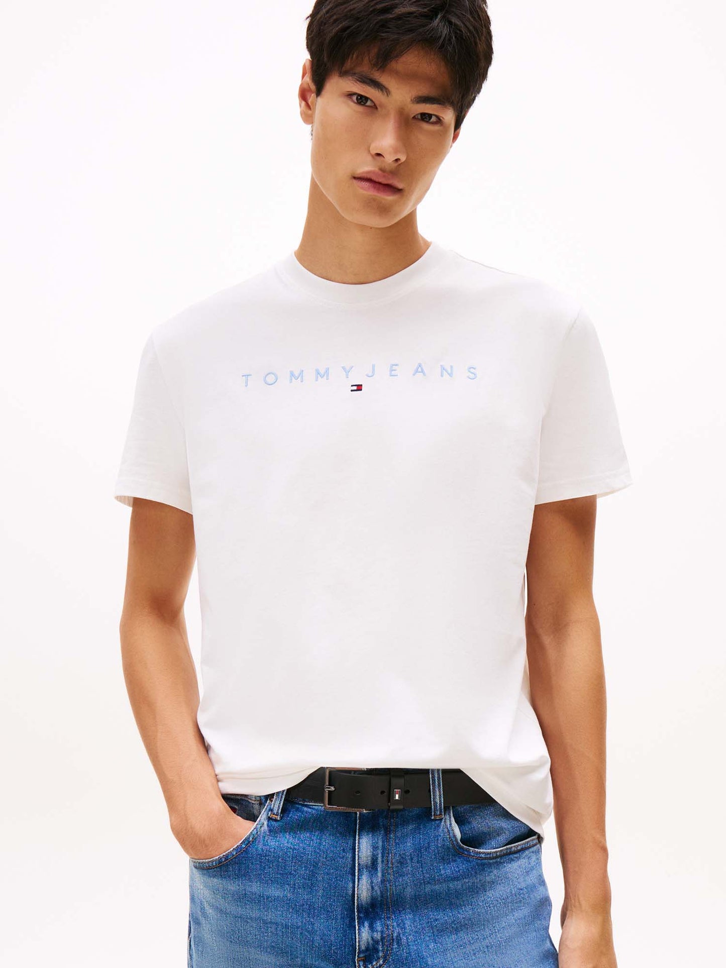 T-SHIRT LOGO LINEARE TOMMY JEANS DA UOMO ECRU'