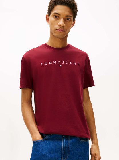 T-SHIRT LOGO LINEARE TOMMY JEANS DA UOMO BORDEAUX