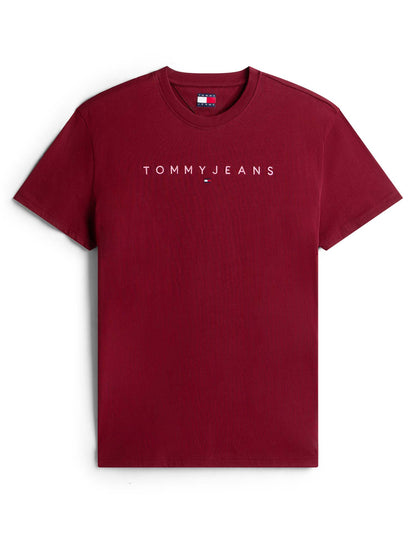 T-SHIRT LOGO LINEARE TOMMY JEANS DA UOMO BORDEAUX