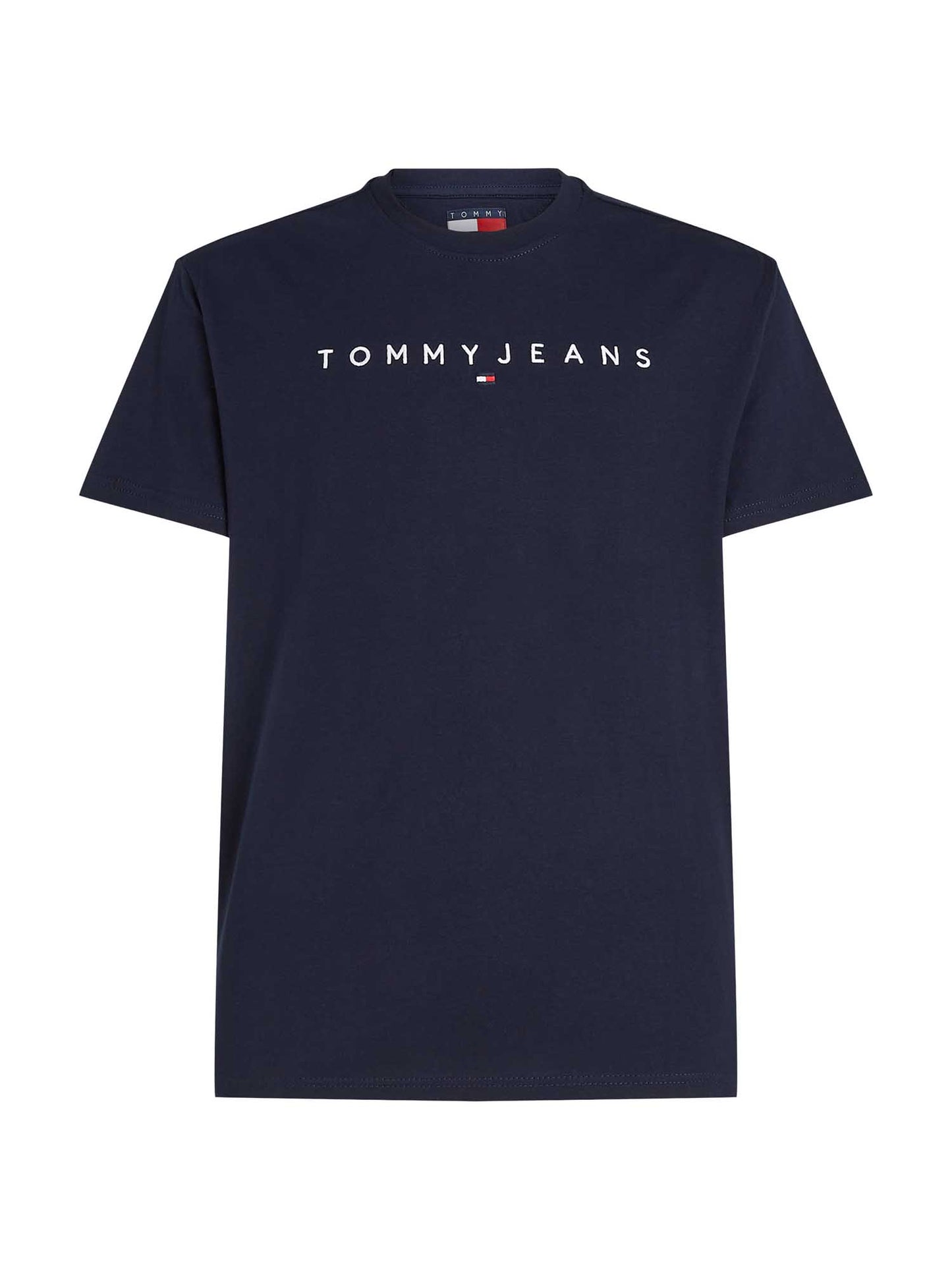 T-shirt blu Tommy Jeans da uomo con logo lineare e girocollo