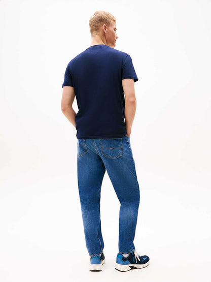 T-shirt blu Tommy Jeans da uomo con logo lineare e girocollo