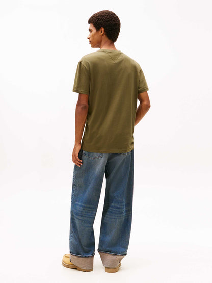 T-shirt verde Tommy Jeans con logo lineare da uomo