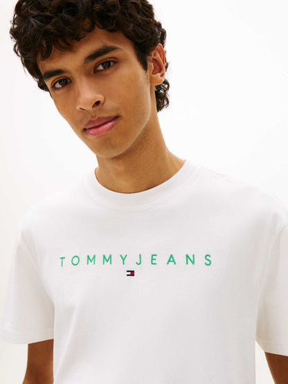 T-SHIRT BIANCA-VERDE TOMMY JEANS CON LOGO LINEARE DA UOMO