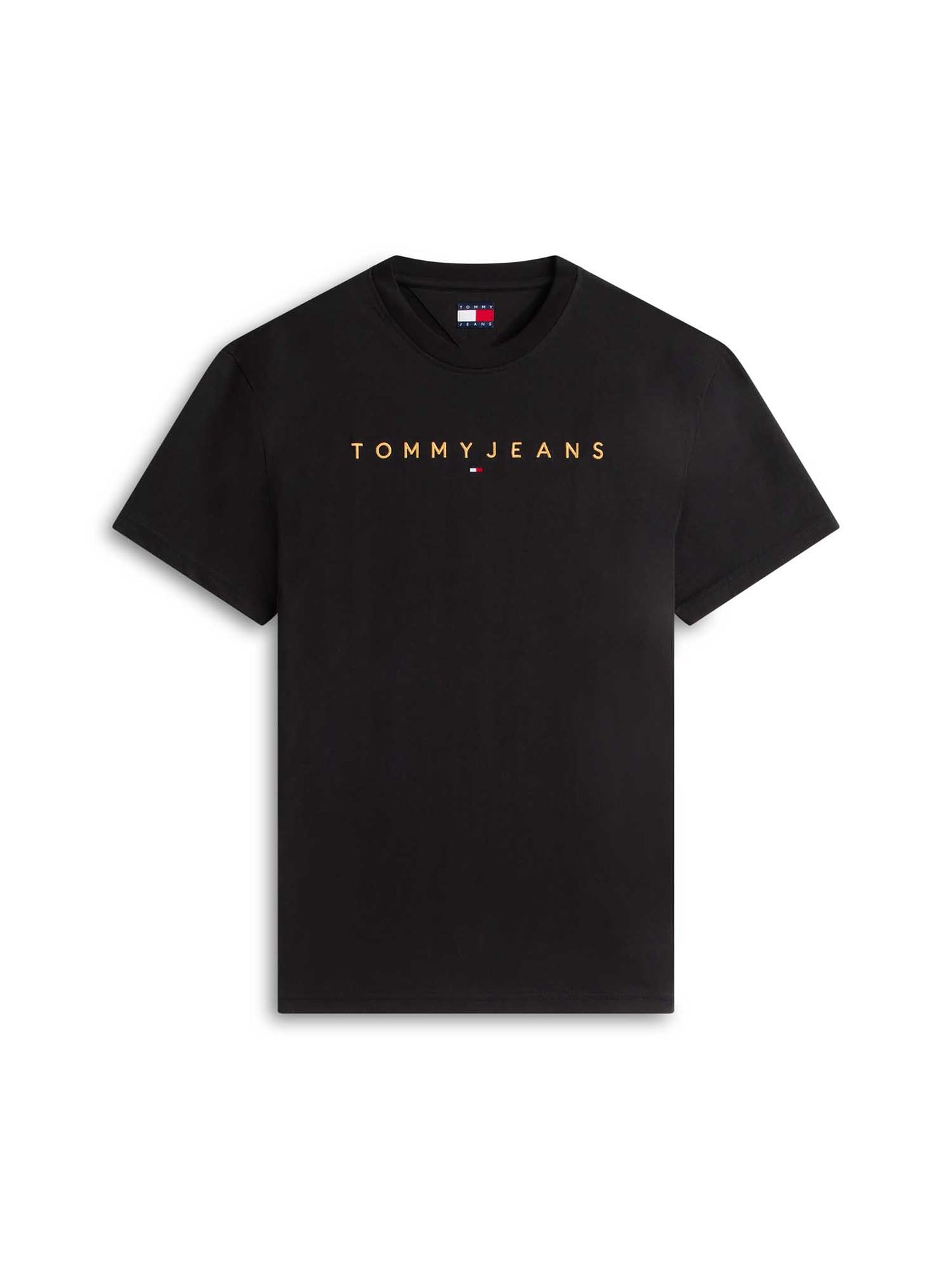 T-shirt nero Tommy Jeans da uomo con logo lineare ricamato