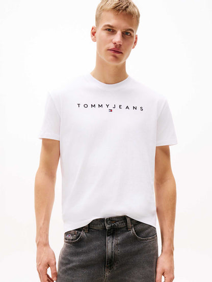 T-shirt bianca Tommy Jeans con logo lineare da uomo
