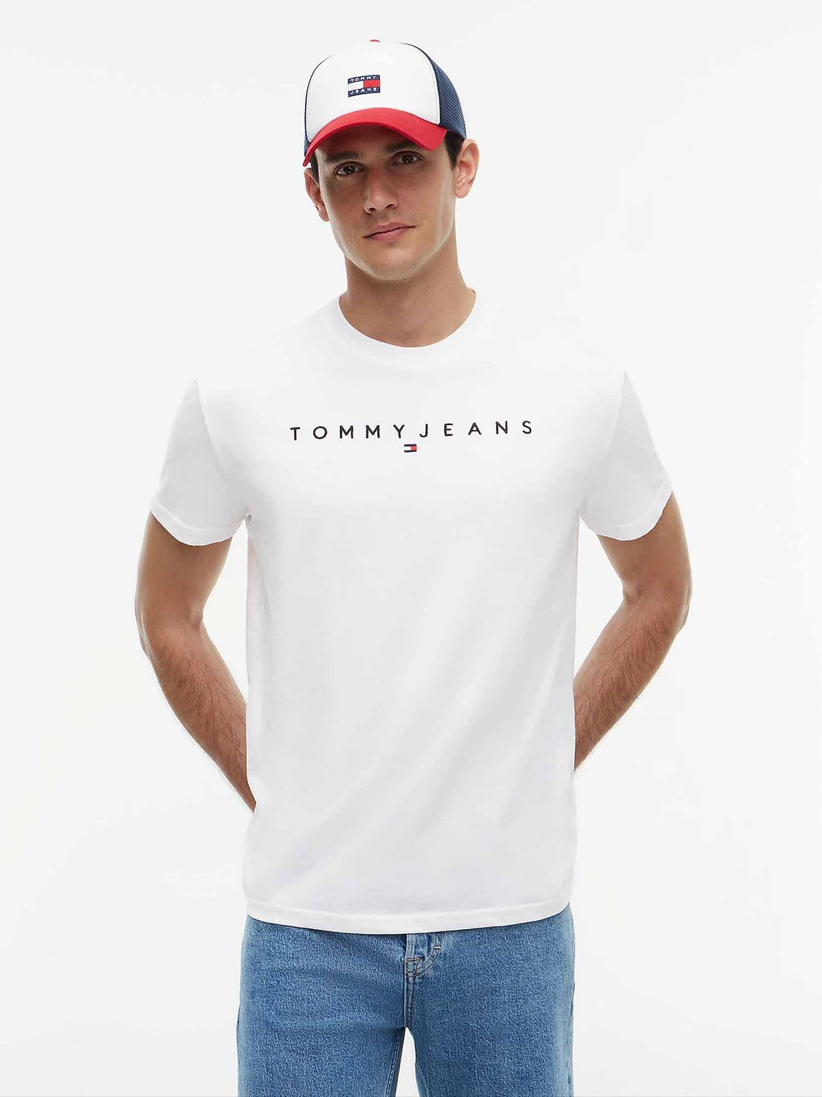 Tommy jeans linear t-shirt da uomo bianco