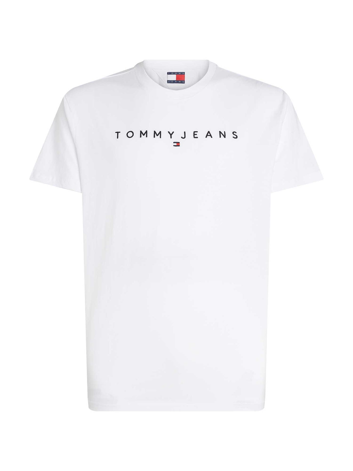 T-shirt bianca Tommy Jeans con logo lineare da uomo