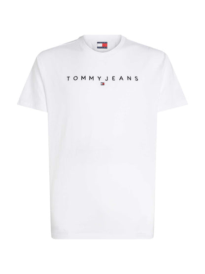 T-shirt bianca Tommy Jeans con logo lineare da uomo