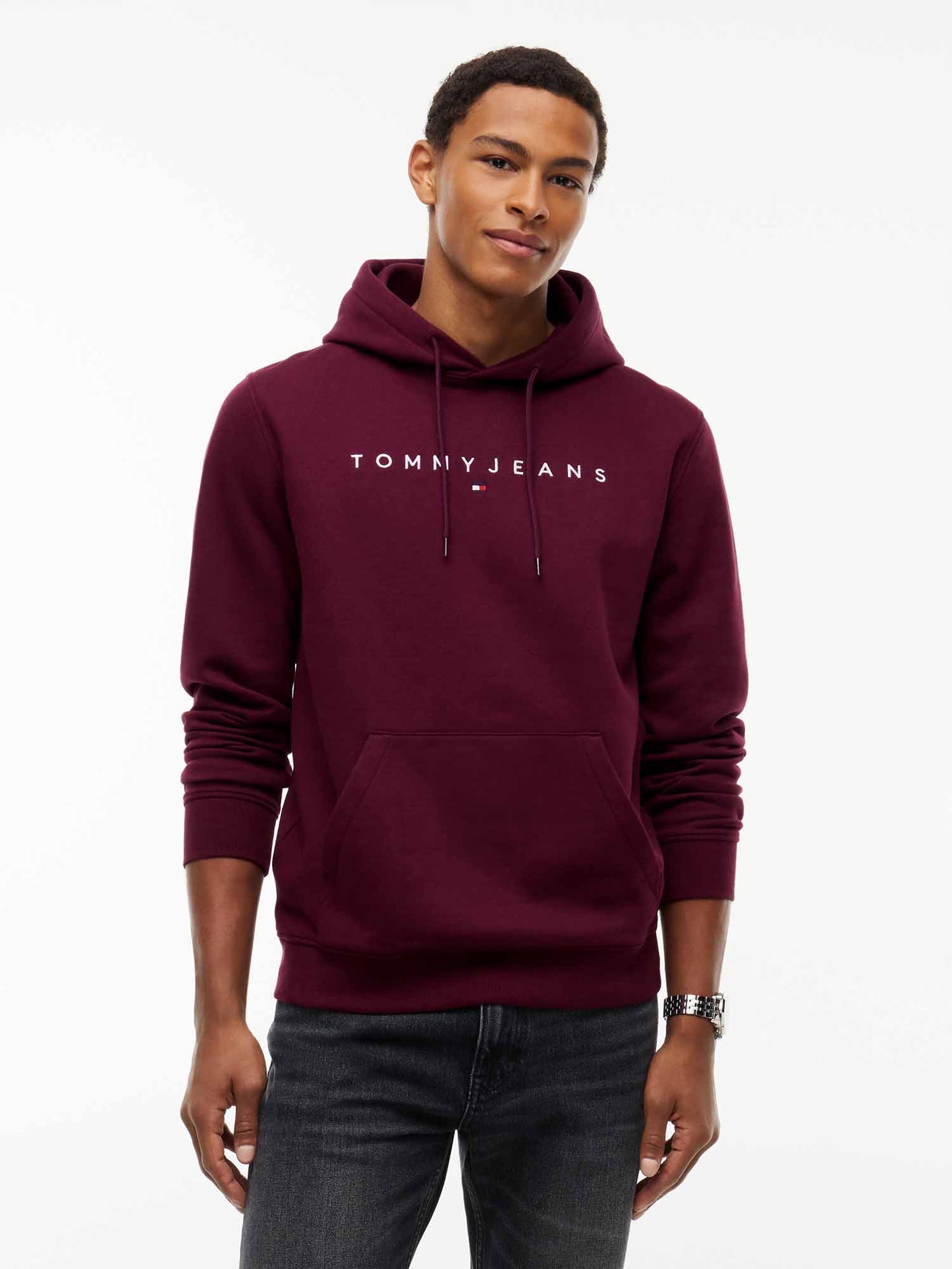 Tommy Hilfiger Linear Logo, felpa da uomo bordeaux