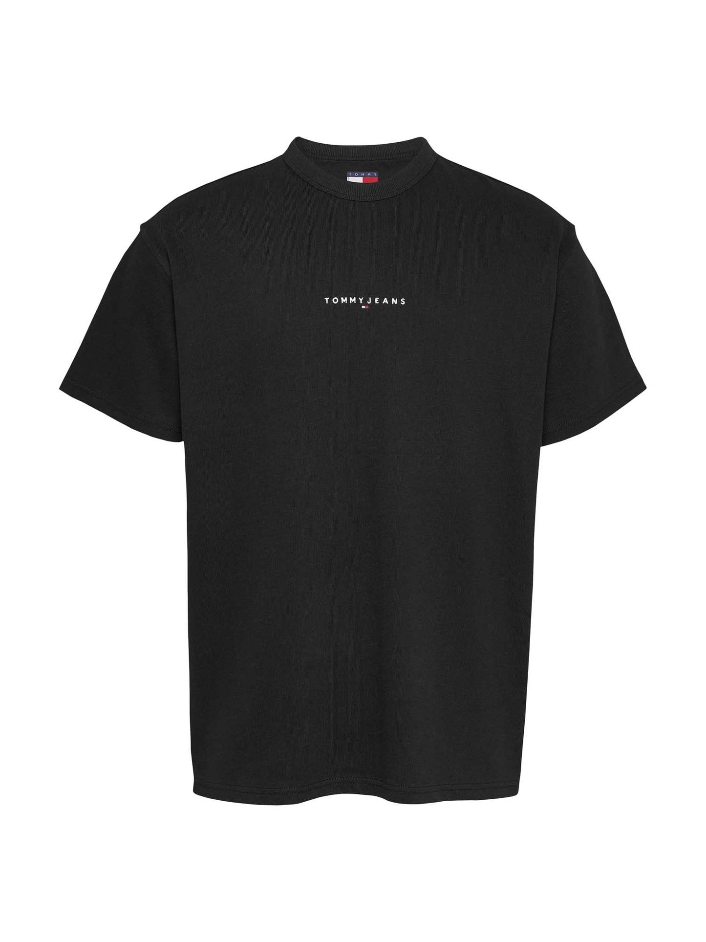 T-shirt Tommy Jeans a costine nera da uomo con logo ricamato