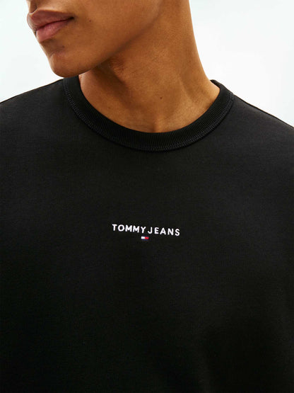 T-shirt Tommy Jeans a costine nera da uomo con logo ricamato