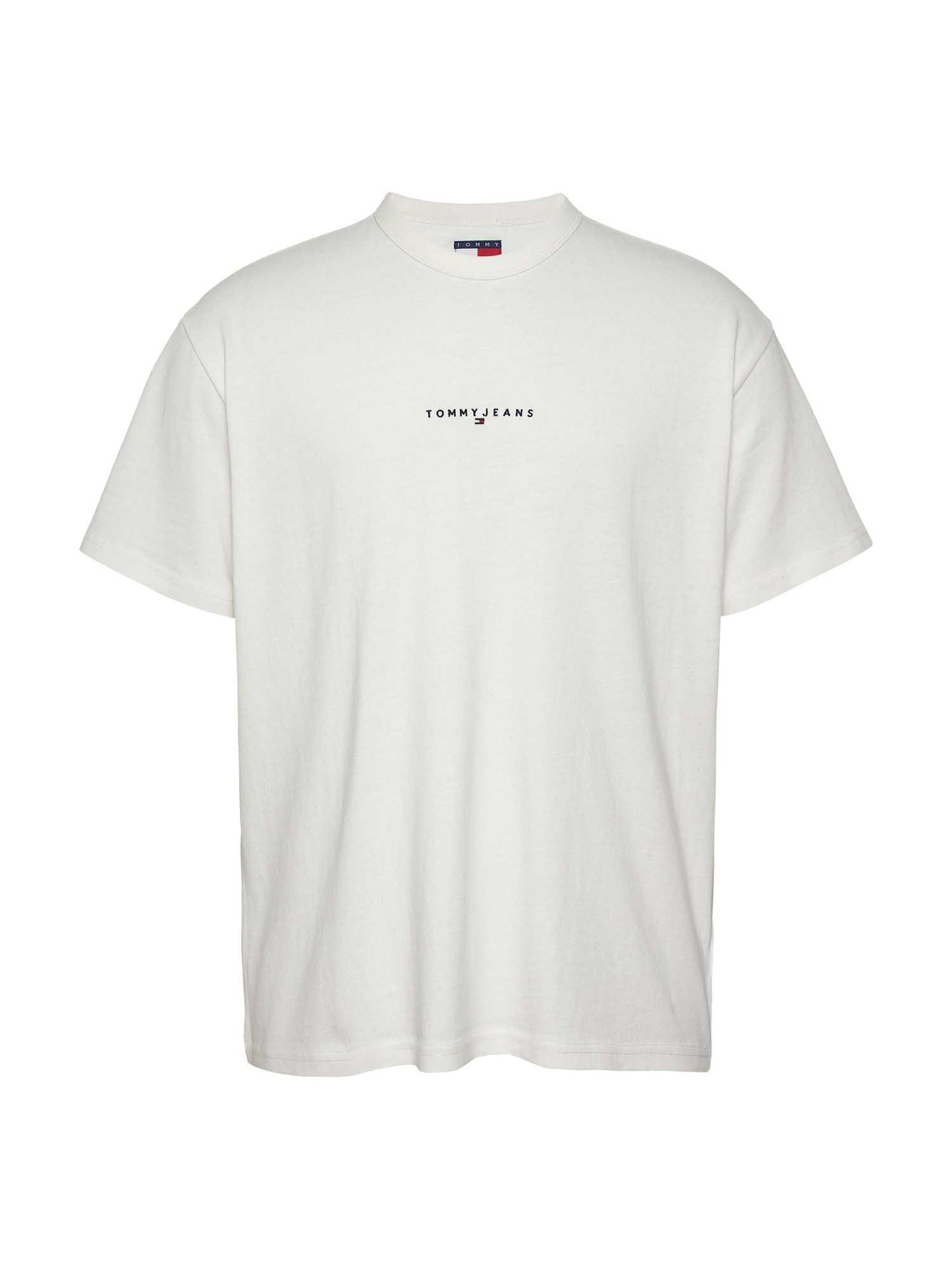 T-shirt bianca a costine Tommy Jeans da uomo con logo ricamato