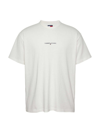 T-shirt bianca a costine Tommy Jeans da uomo con logo ricamato