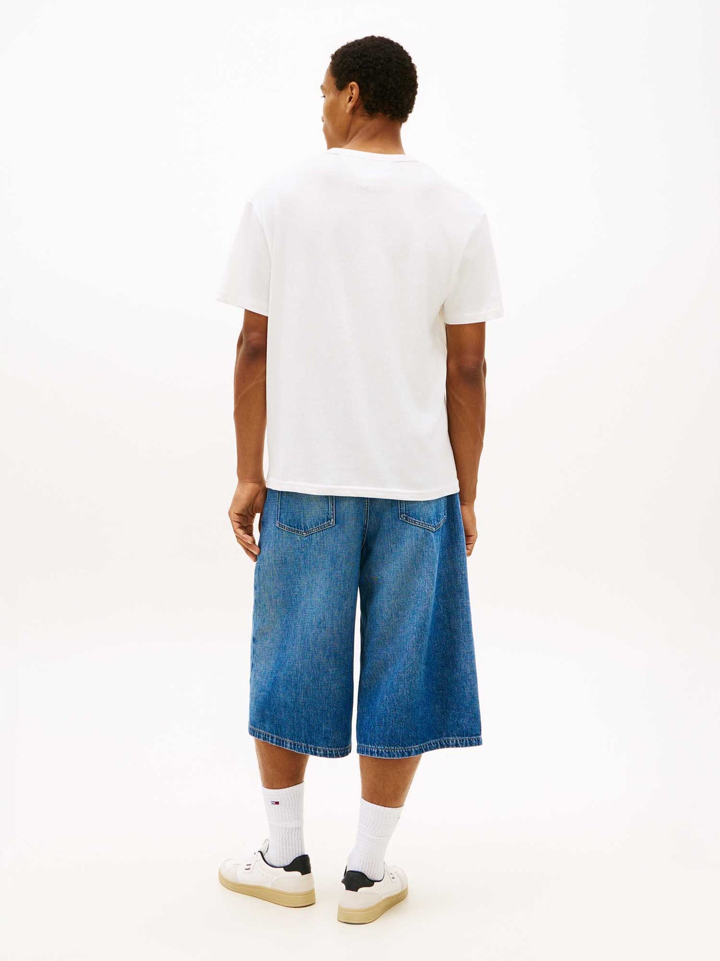 T-shirt bianca a costine Tommy Jeans da uomo con logo ricamato