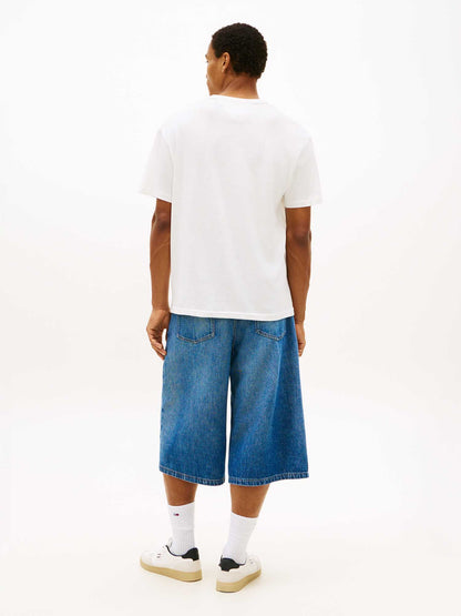 T-shirt bianca a costine Tommy Jeans da uomo con logo ricamato