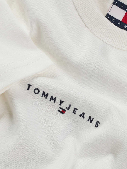 T-shirt bianca a costine Tommy Jeans da uomo con logo ricamato