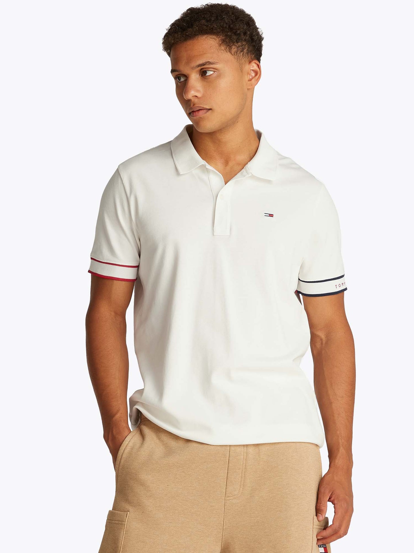 POLO SLIM FLAG TOMMY JEANS UOMO ECRU'