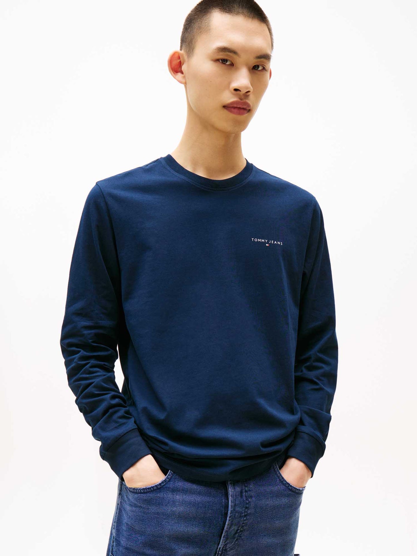 Maglia slim fit a manica lunga Tommy Jeans da uomo blu