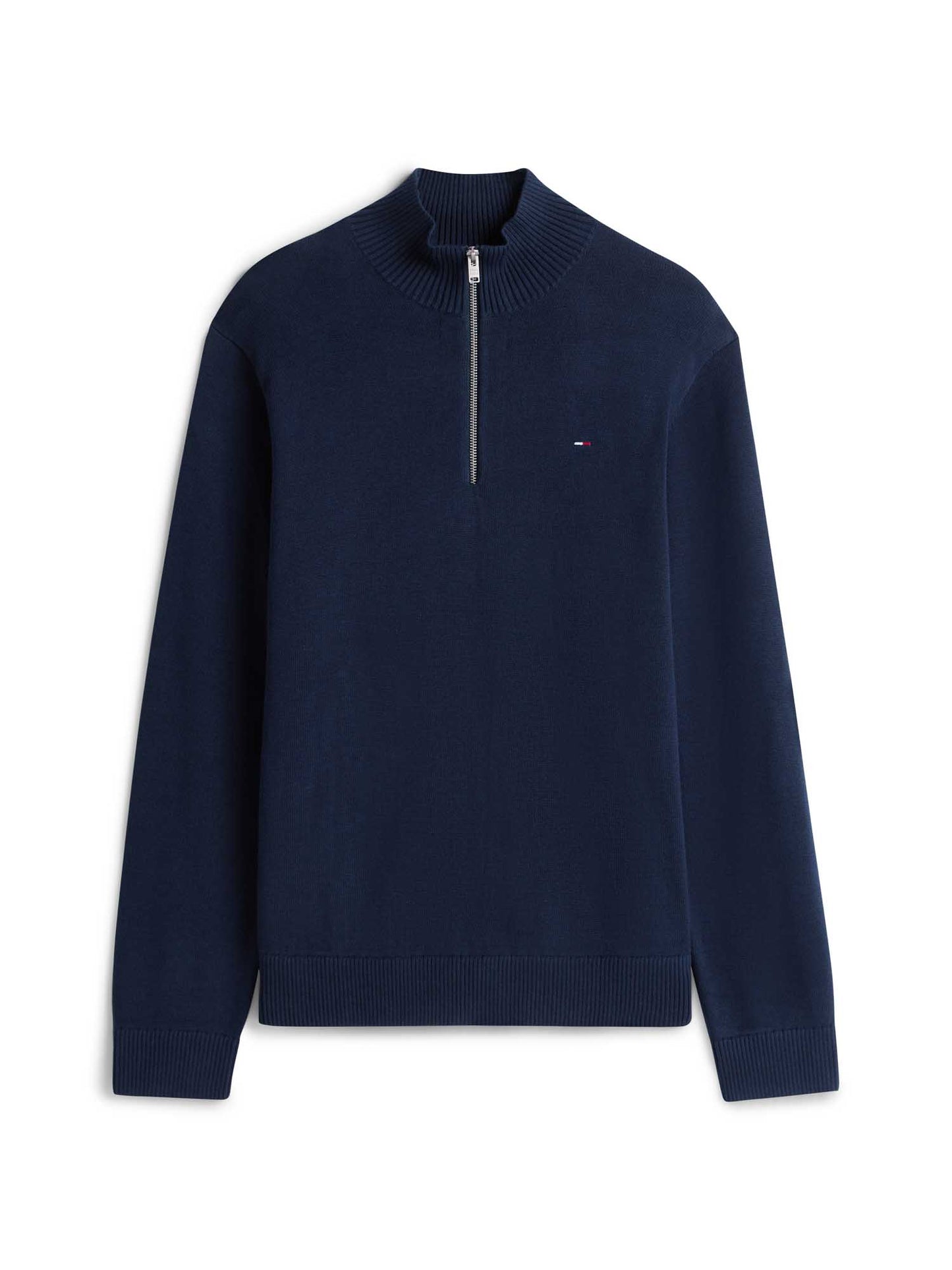 Pullover blu Tommy Jeans da uomo con collo mezza zip slim