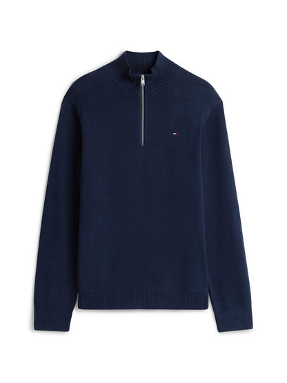 Pullover blu Tommy Jeans da uomo con collo mezza zip slim