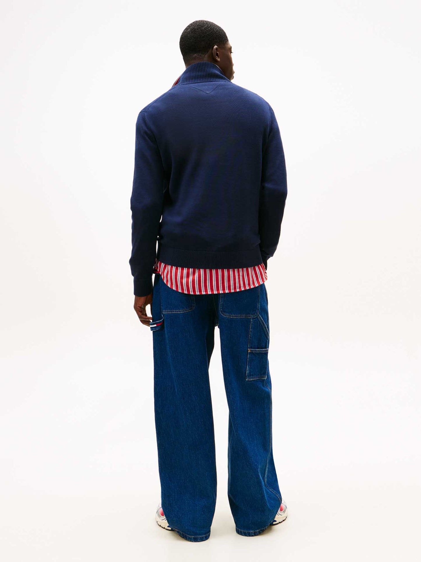 Pullover blu Tommy Jeans da uomo con collo mezza zip slim