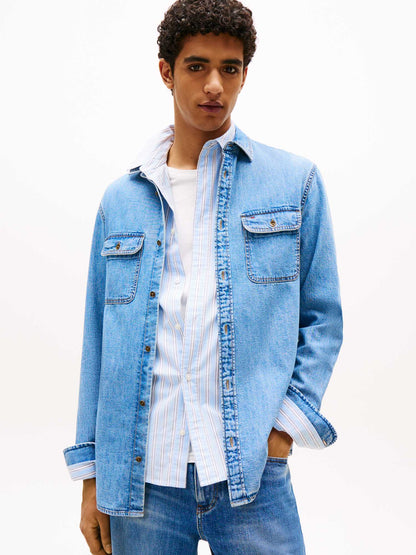CAMICIA SPORTIVA TOMMY JEANS DA UOMO DENIM CHIARO