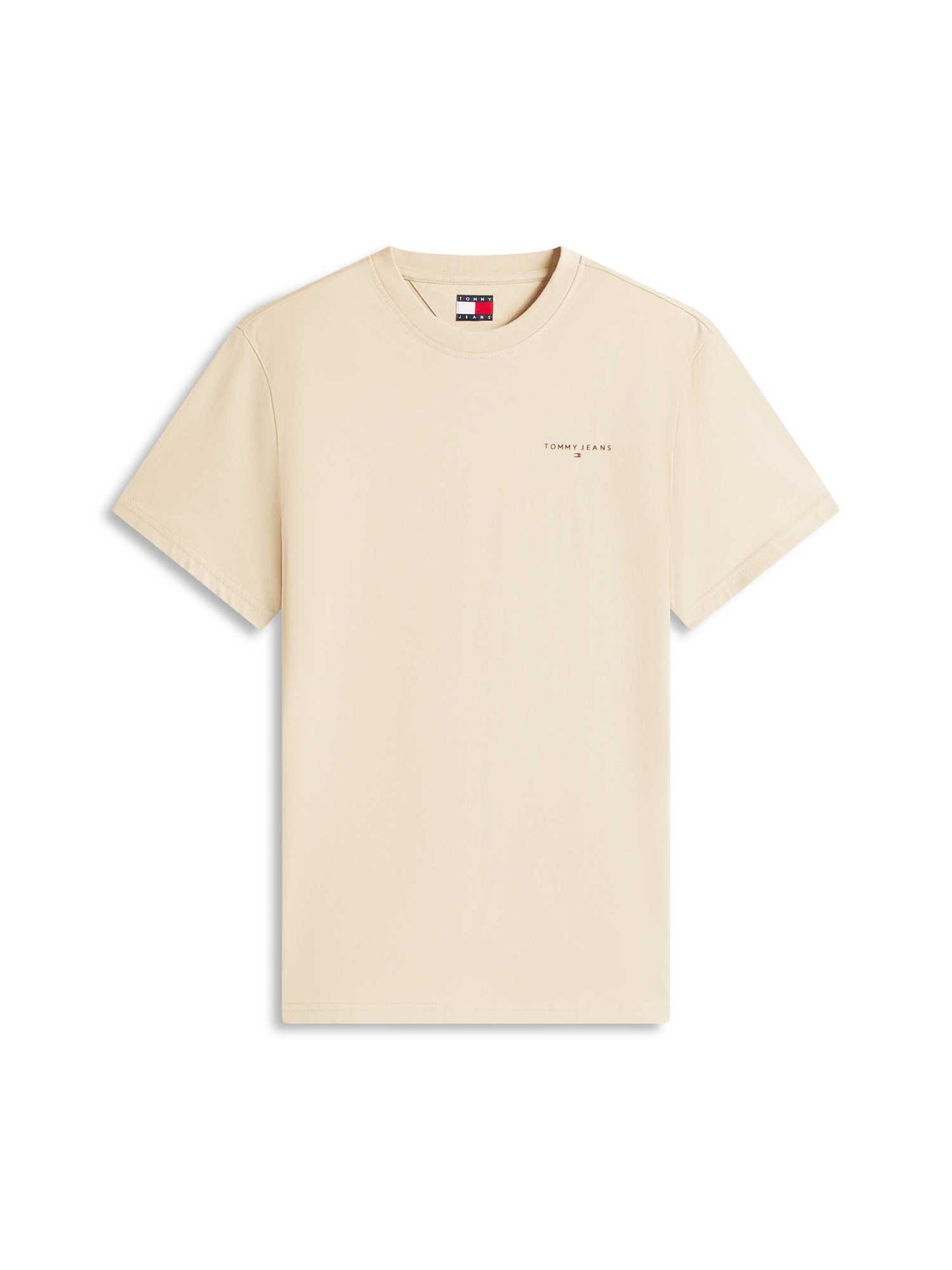 T-shirt girocollo beige Tommy Jeans con logo lineare da uomo