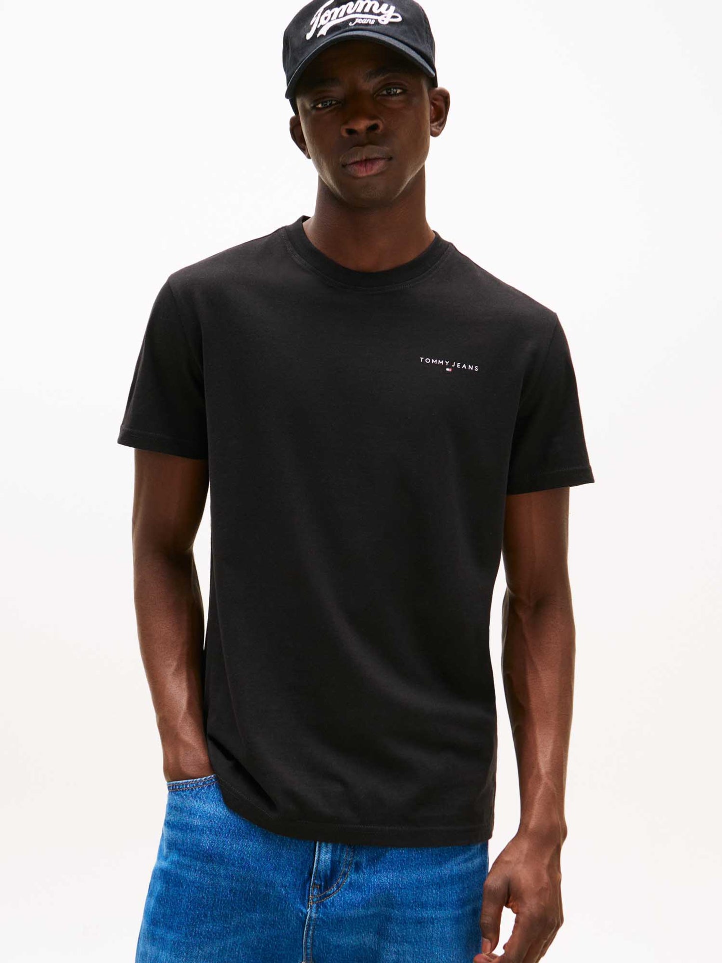 T-SHIRT SLIM LINEAR TOMMY JEANS DA UOMO NERO