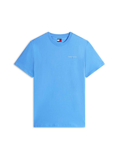 T-shirt girocollo slim fit azzurra Tommy Jeans con logo lineare