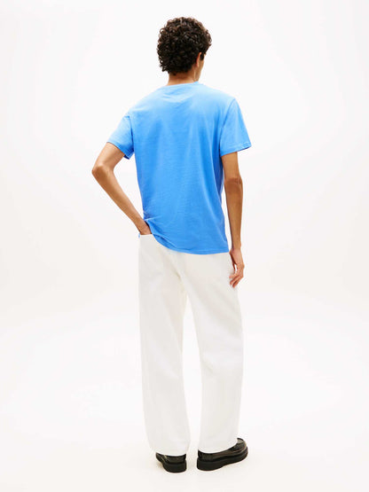 T-shirt girocollo slim fit azzurra Tommy Jeans con logo lineare
