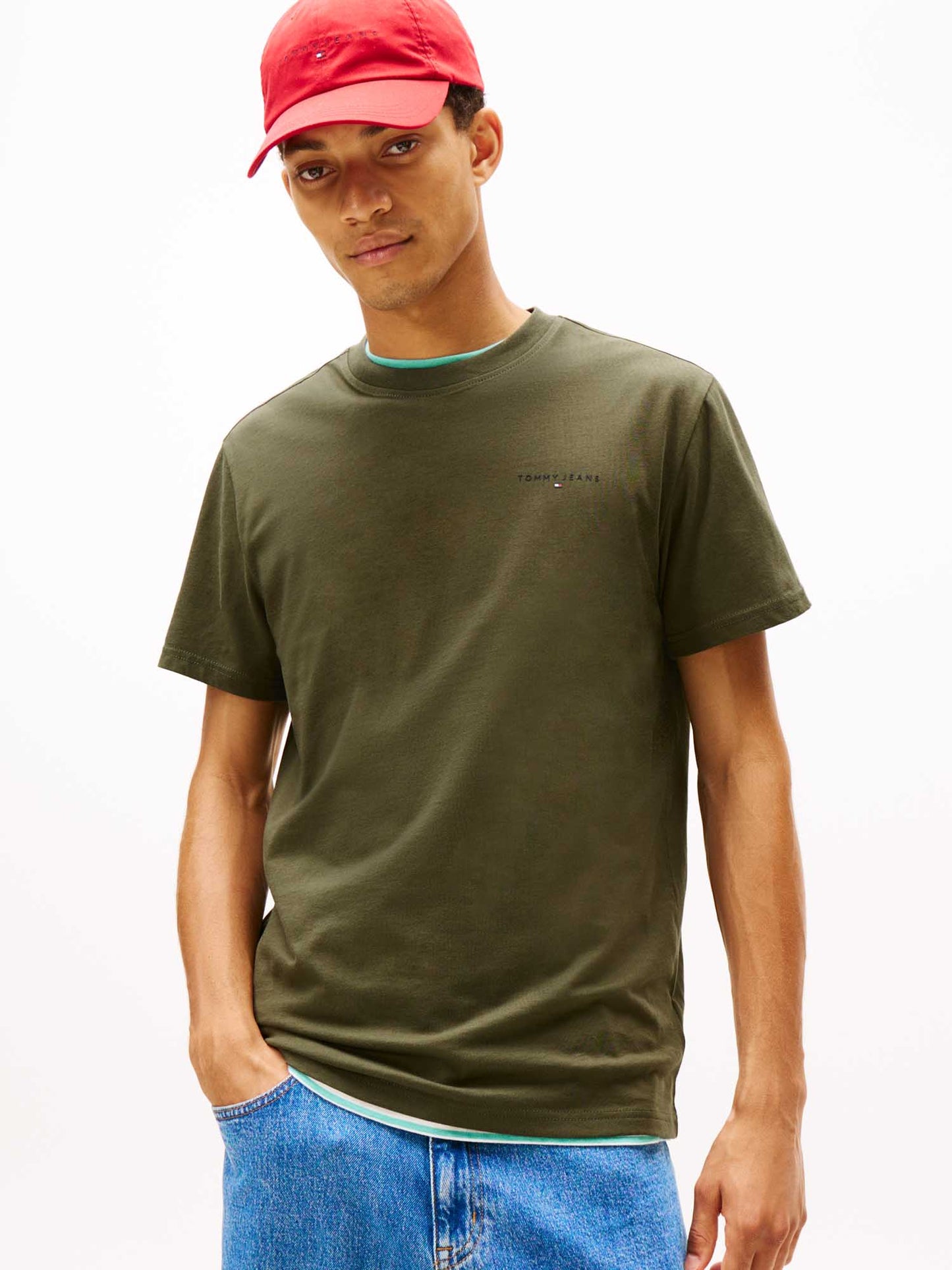 T-shirt girocollo verde slim Tommy Jeans con logo uomo