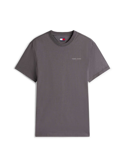T-shirt girocollo grigia Tommy Jeans slim con logo lineare da uomo