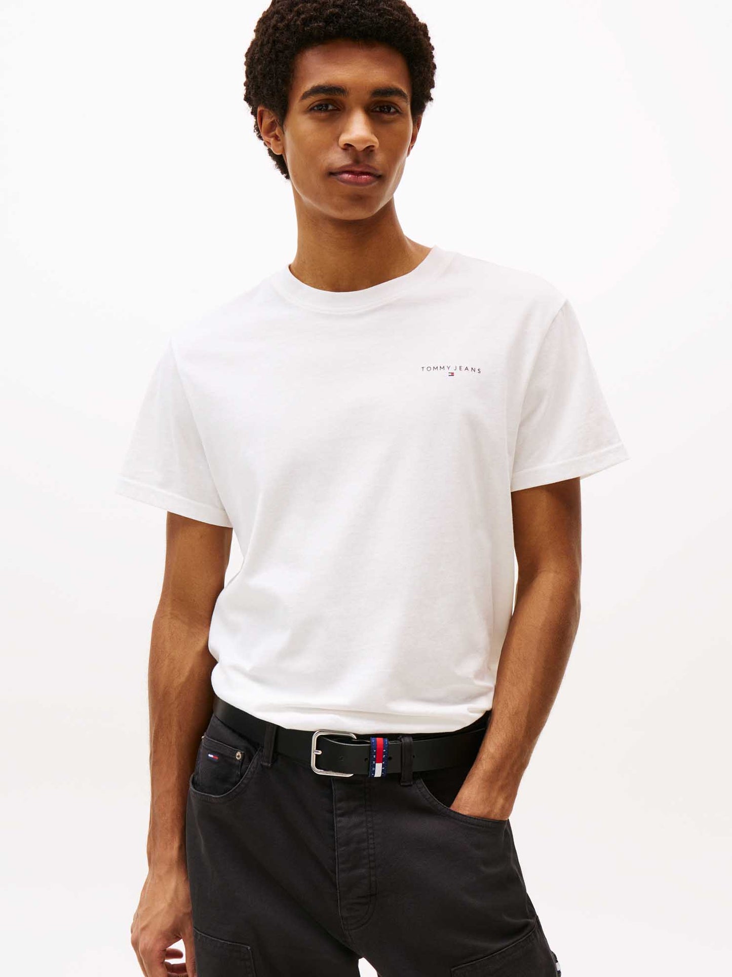 Tommy Jeans Slim Linear, t-shirt slim fit da uomo bianca