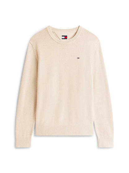 Maglione Tommy Jeans Essential Logo crema da uomo con girocollo