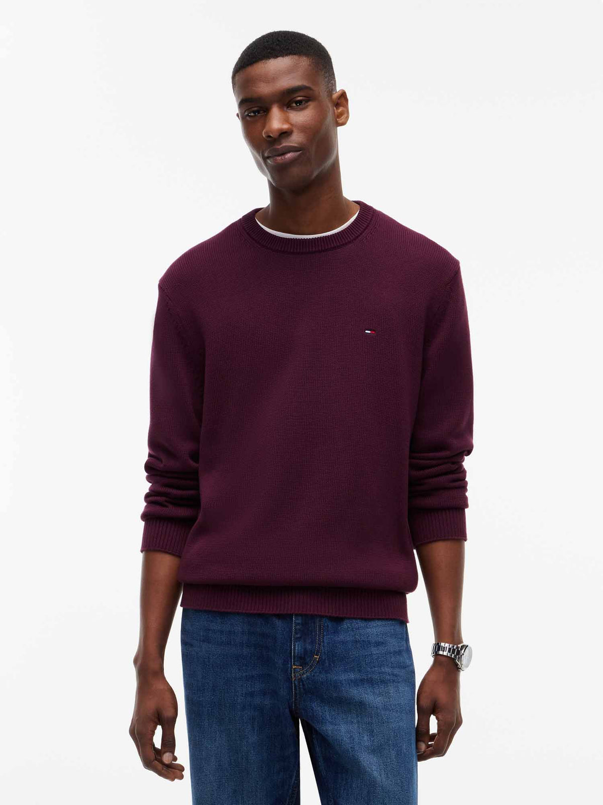 Tommy Hilfiger Tjm Slim Ess Crew, maglia da uomo bordeaux