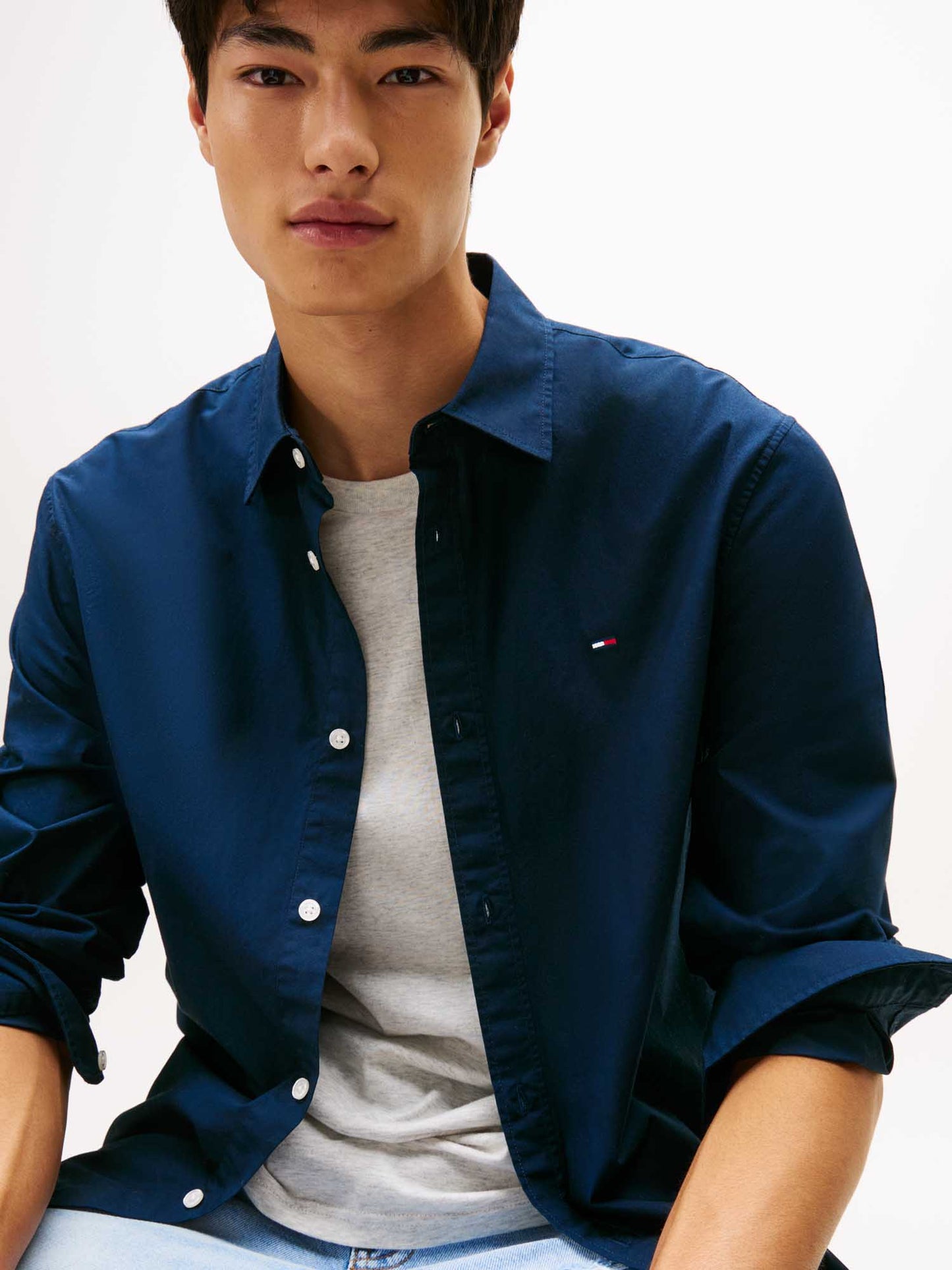 Camicia regular fit Tommy Jeans blu da uomo in cotone