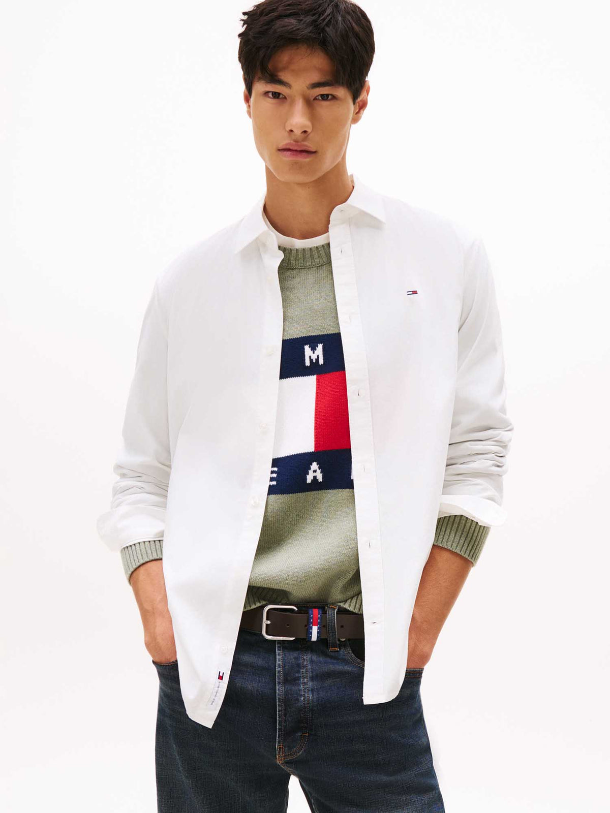 Tommy j. poplin shir camicia da uomo bianco