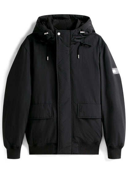 BOMBER CON CAPPUCCIO TOMMY JEANS DA UOMO NERO