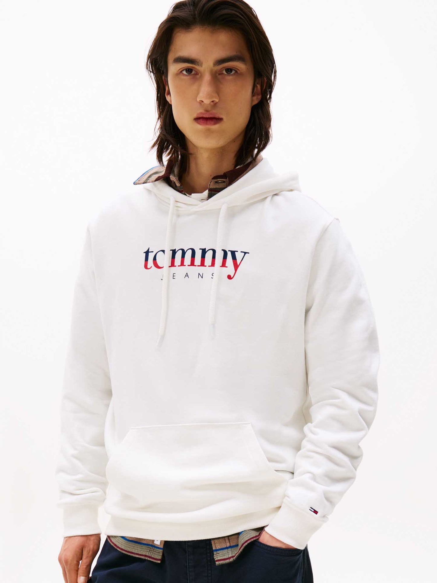 FELPA CON CAPPUCCIO E LOGO TOMMY JEANS DA UOMO BIANCO