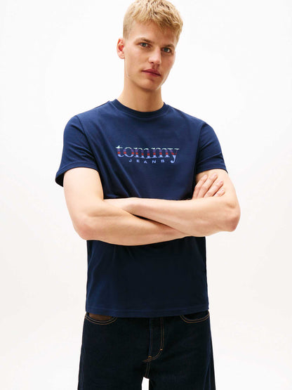 Tommy Jeans T-shirt slim fit blu da uomo con logo vintage