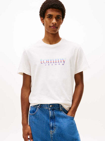 Tommy Jeans, t-shirt slim fit da uomo bianca con logo vintage