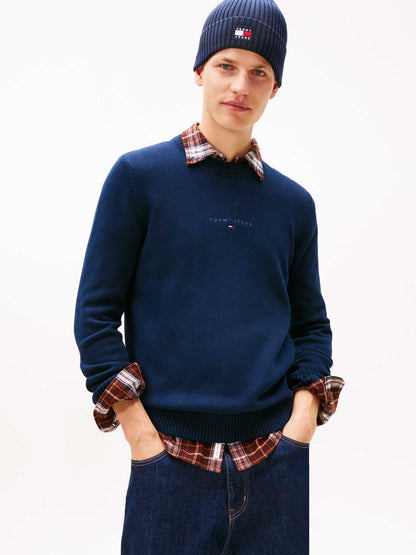 Pullover blu Tommy Jeans regular fit da uomo in cotone