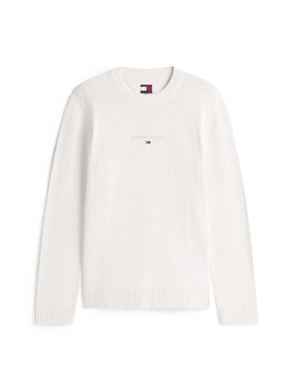 Pullover Tommy Jeans in cotone bianco da uomo con logo ricamato