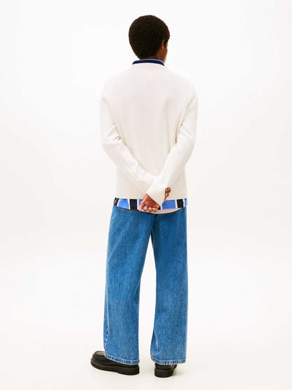 Pullover Tommy Jeans in cotone bianco da uomo con logo ricamato