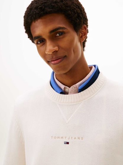 Pullover Tommy Jeans in cotone bianco da uomo con logo ricamato