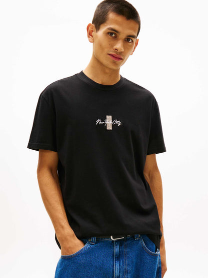 Tommy Jeans, t-shirt nera da uomo con logo ricamato
